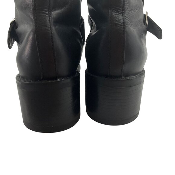 9&Co. Womens 9.5 Black Leather Chunky Ankle Boots Wingtip Buckle Goth Grunge - Picture 4 of 12